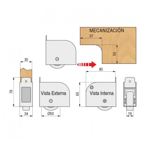 RUEDA REXTON SP30 GRIS DOBLE PARED CON FRENO DERECHA