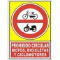 SEÑAL 423 ALUMINIO 345x245 "PROHIBIDO CIRCULAR MOTOS, BICICLETAS Y CICLOMOTORES"