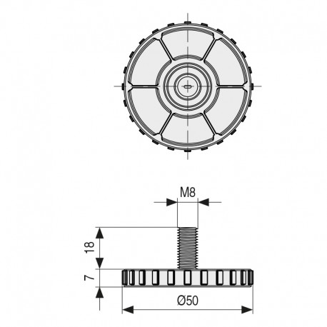 PIE NIVELADOR RIDO ø50 M8x18 GRIS CLARO