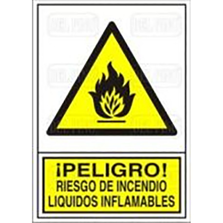 SEÑAL 346 PLÁSTICO 297x210 "¡PELIGRO! RIESGO DE INCENDIO LÍQUIDOS INFLAMABLES"