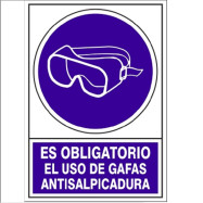 SEÑAL 628 PLAST.295x210"OBL.GAF.SALPIC" ES OBLIGATORIO EL USO DE GAFAS ANTISALPICADURAS