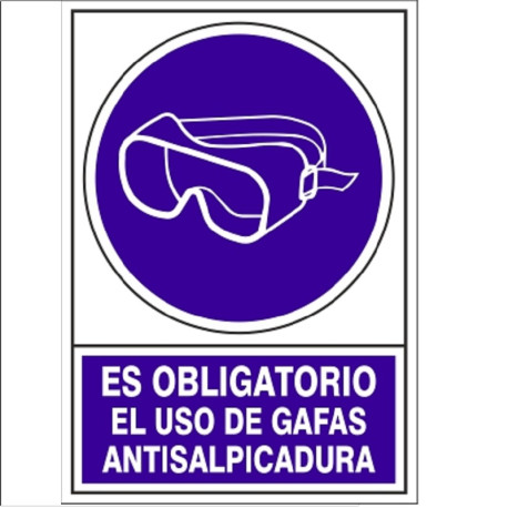 SEÑAL 628 PLAST.295x210"OBL.GAF.SALPIC" ES OBLIGATORIO EL USO DE GAFAS ANTISALPICADURAS