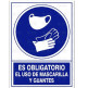 SEÑAL PLÁSTICA "ES OBLIGATORIO EL USO DE MASCARILLA Y GUANTES"