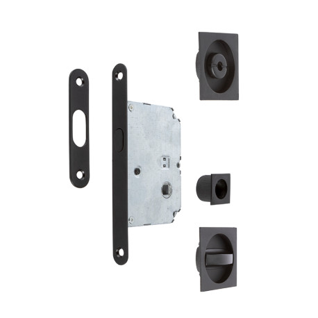 KIT CIERRE PUERTA CORREDERA CUADRADAS NEGRO MAT  56x56 EXTERIOR, d48 INTERIOR.