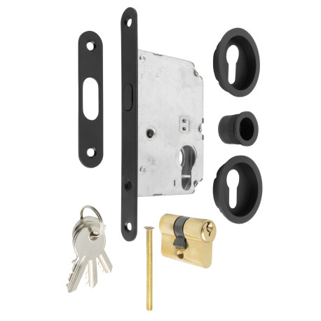 KIT CERRADURA PUERTA CORREDERA RED. NEGRO  C/BOMBILLO 20-20.