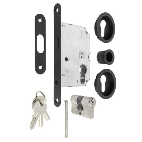 KIT CERRADURA PUERTA CORREDERA RED. NEGRO M  C/BOMBILLO 20-20.  NEGRO MATE