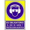 SEÑAL 624 ADHESIVO 148x105 ES OBLIGATORIO EL USO DE GAFAS Y PROTECCIÓN ACÚSTICA"