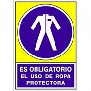 SEÑAL 643 ADHESIVA 105x74 "ES OBLIGATORIO EL USO DE ROPA PROTECTORA"