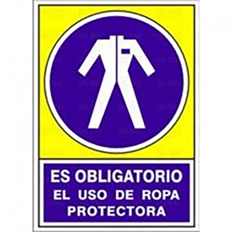 SEÑAL 643 ADHESIVA 105x74 "ES OBLIGATORIO EL USO DE ROPA PROTECTORA"