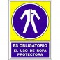 SEÑAL 643 ADHESIVA 105x74 "ES OBLIGATORIO EL USO DE ROPA PROTECTORA"