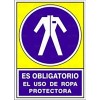 SEÑAL 643 ADHESIVA 105x74 ES OBLIGATORIO EL USO DE ROPA PROTECTORA"